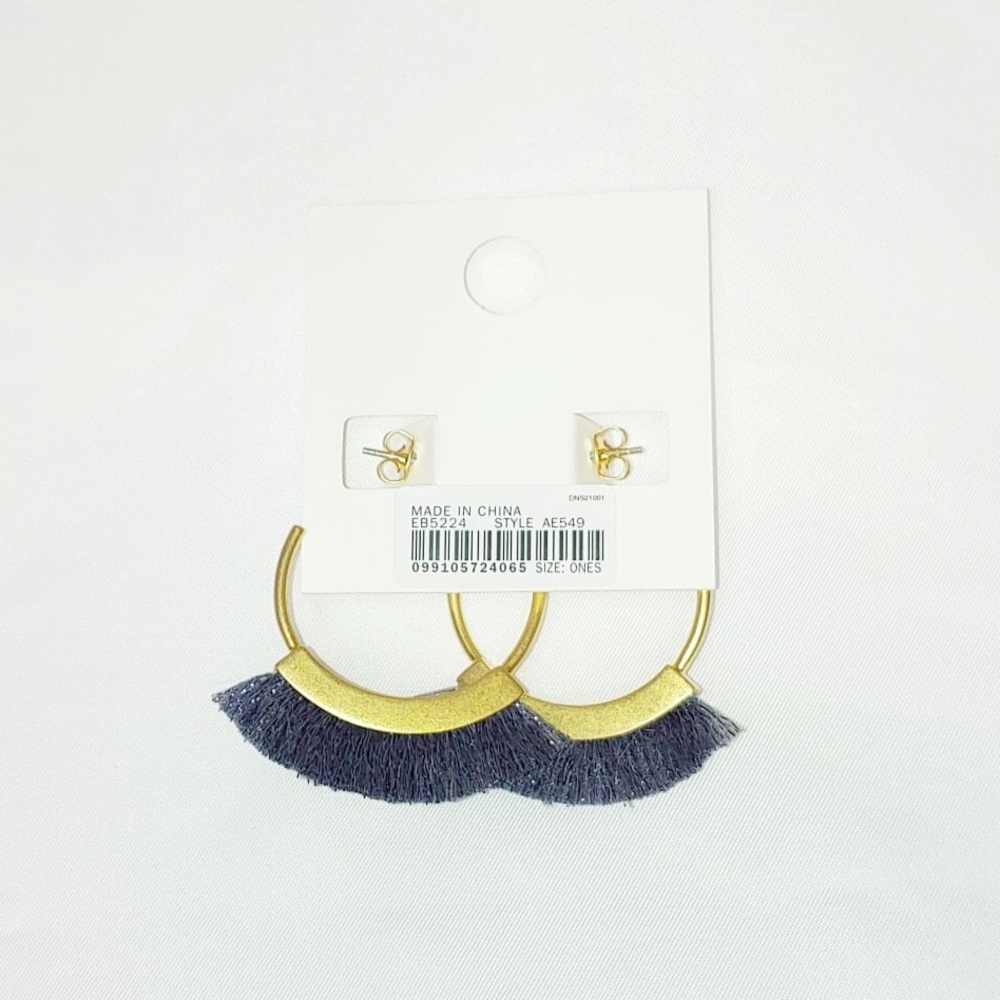 Madewell Fringe Hoop Earrings in Navy Blue NWT - Picture 4 of 4